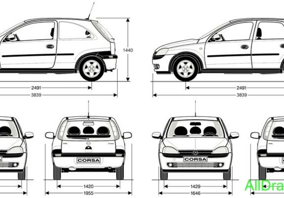 Opel Corsa C (3-door & 5-door) (Опель Корса C (3-дверный & 5-дверный)) - чертежи (рисунки) автомобиля